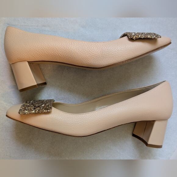 NWOT Bells & Becks The Sofia Square Toe Pump Blush Glitter Heels Sz 36 US 6 - Picture 6 of 8